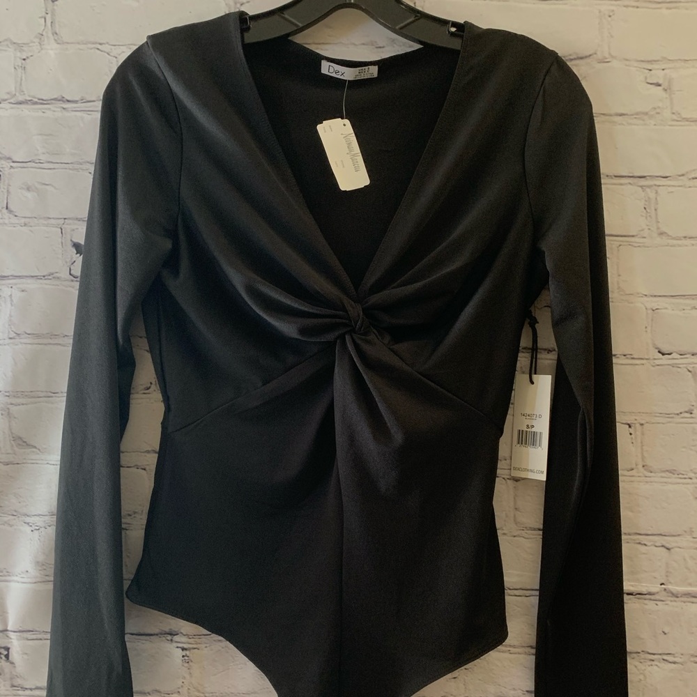 Dex Front Twist Long-Sleeve Bodysuit Size Small